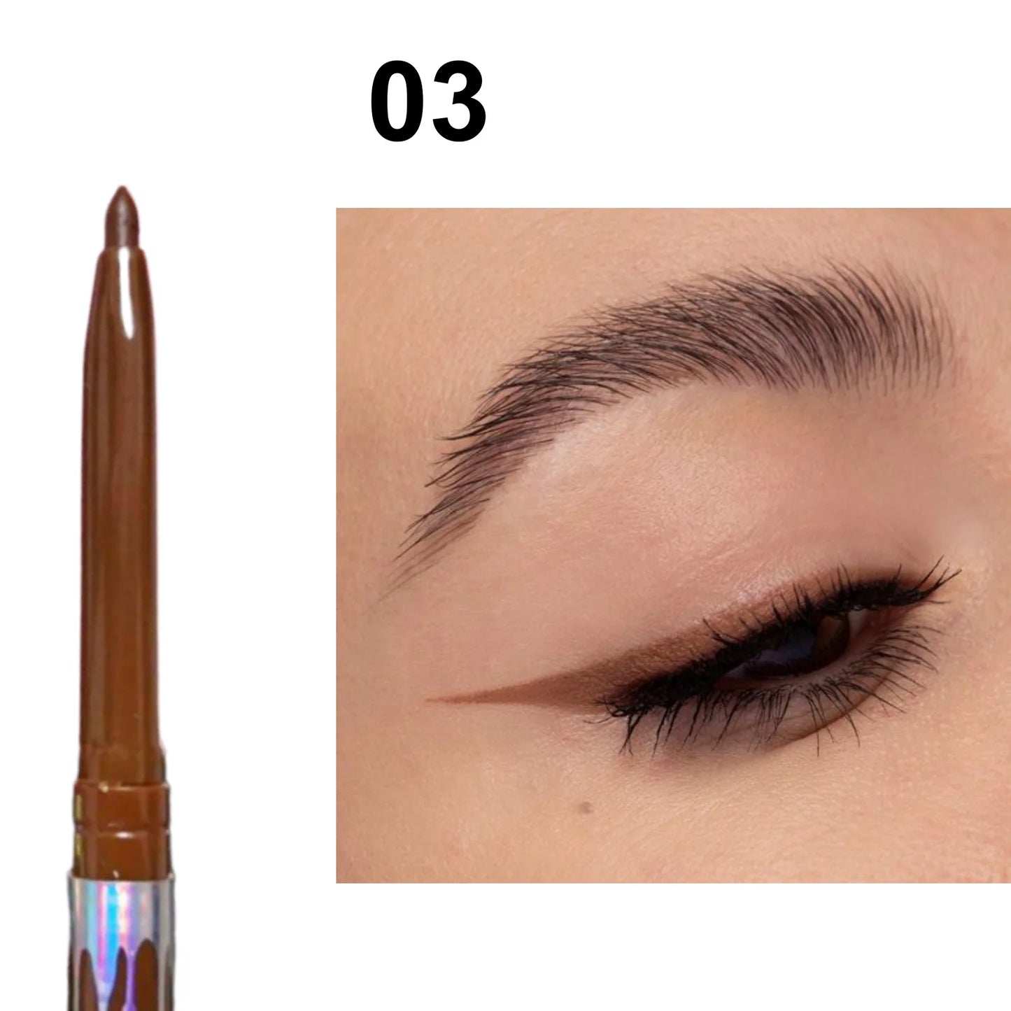 Crayon eyeliner gel noir et marron à mine ultra-fine, tracé précis et fini mat sur la peau.