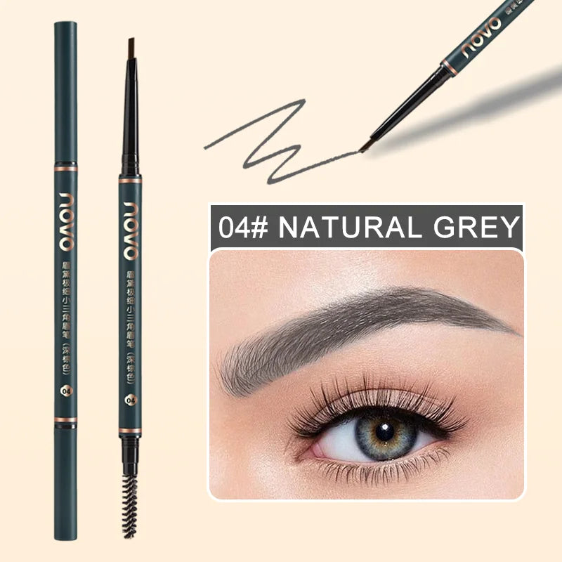 Crayon à sourcils à mine fine rétractable d'un côté et brosse goupillon de l'autre pour un fini naturel.