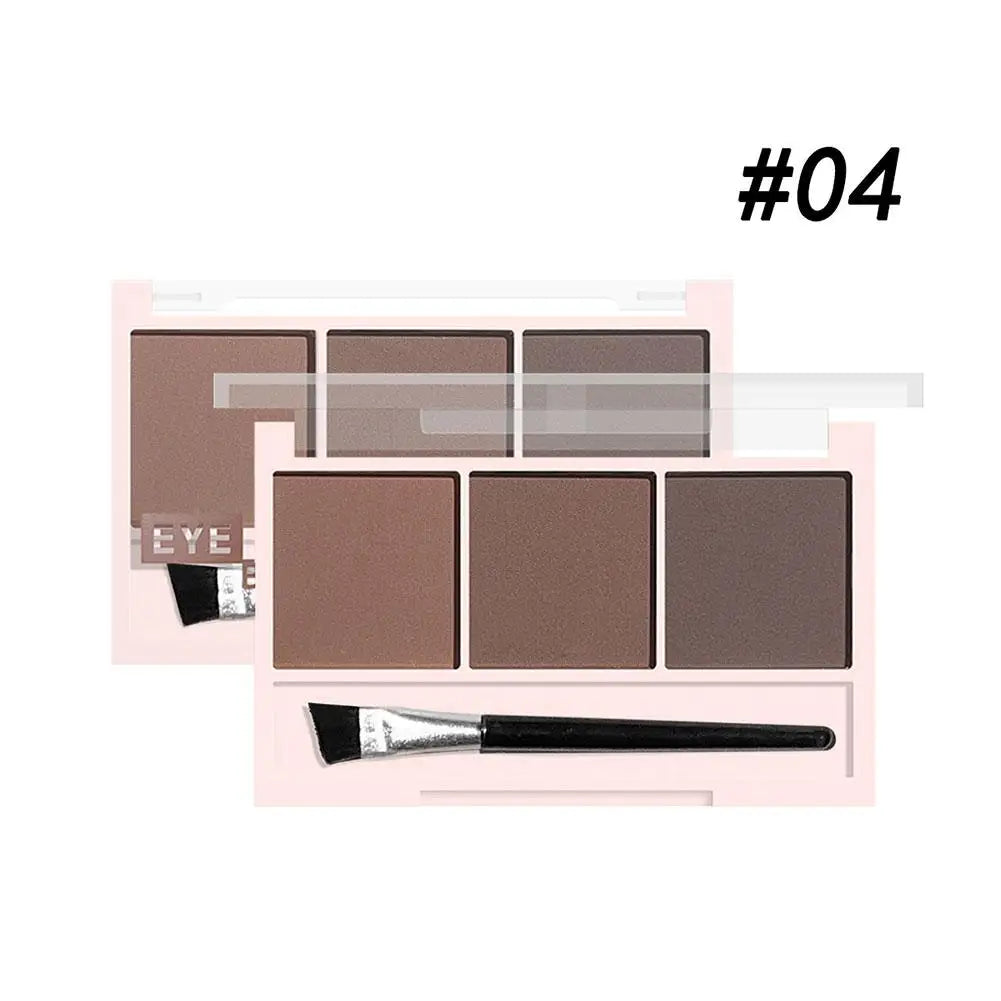 Palette compacte de 3 fards mats pour sourcils et paupières, tons naturels pour un effet sculpté 3D.