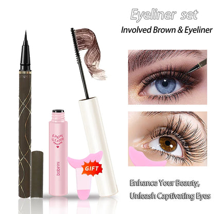 Brosse de mascara ultra-fine montrant l'application de fibres de soie pour allonger et recourber les cils.

