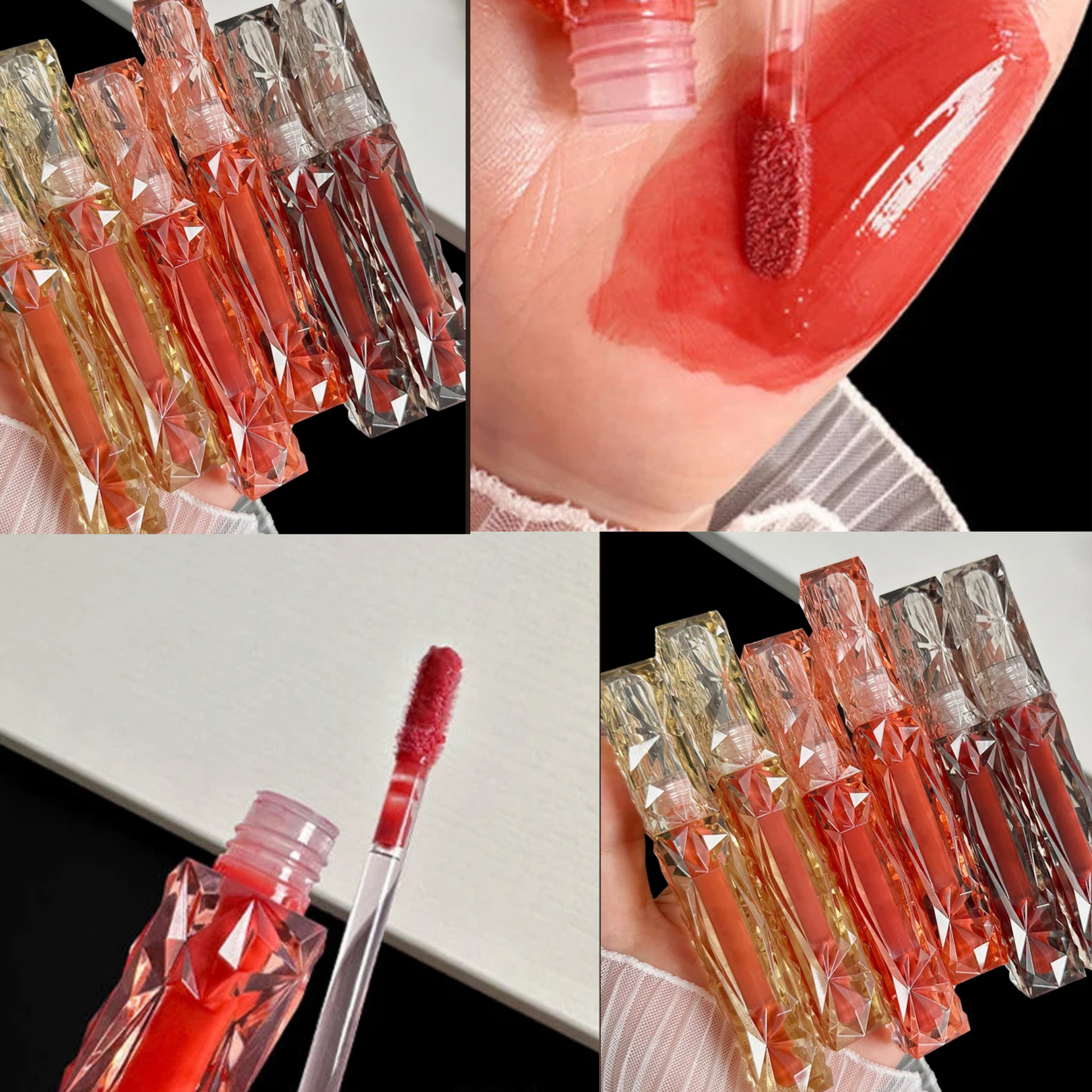 Gloss repulpant transparent effet miroir sur une femme active en ville.