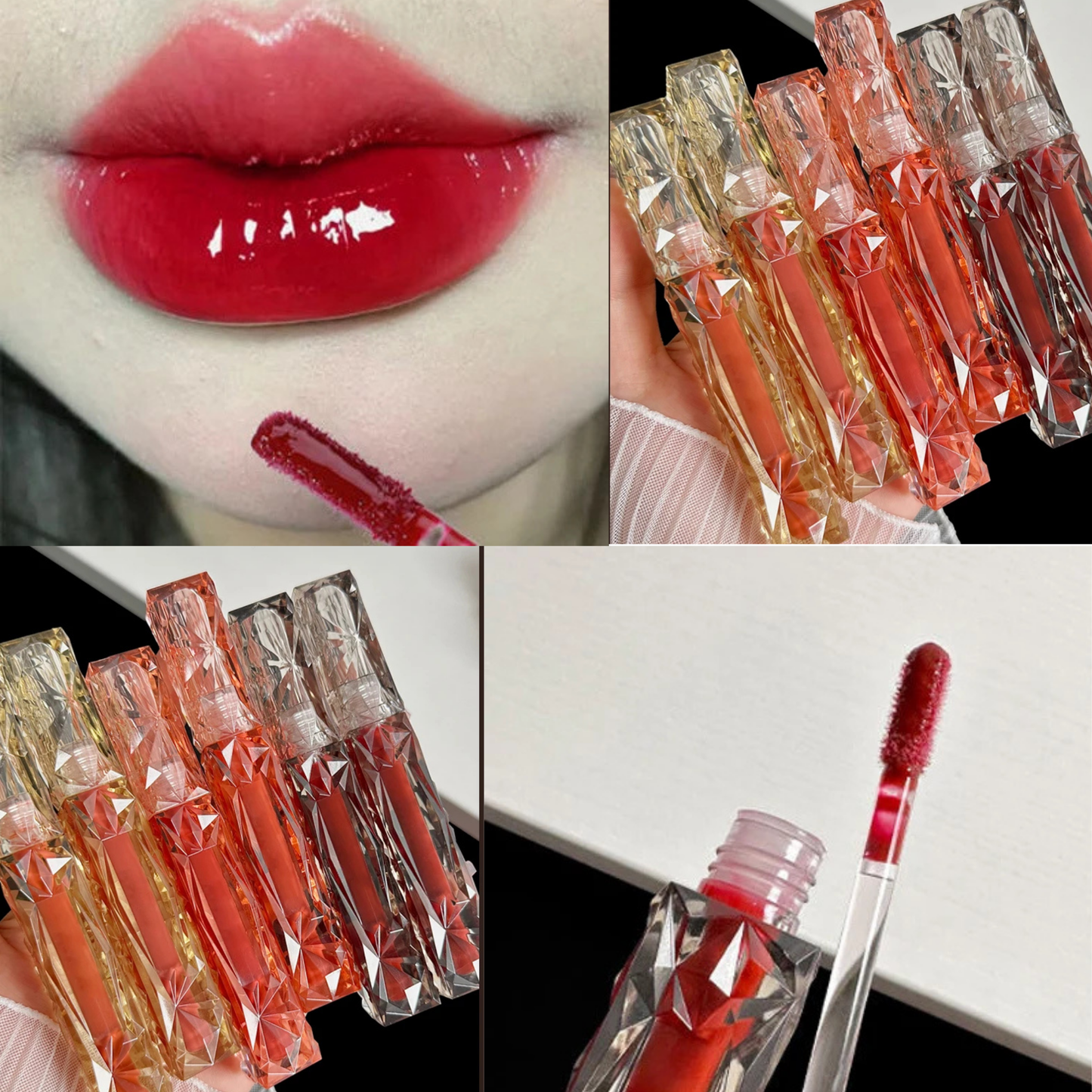 Gloss repulpant transparent effet miroir sur une femme active en ville.