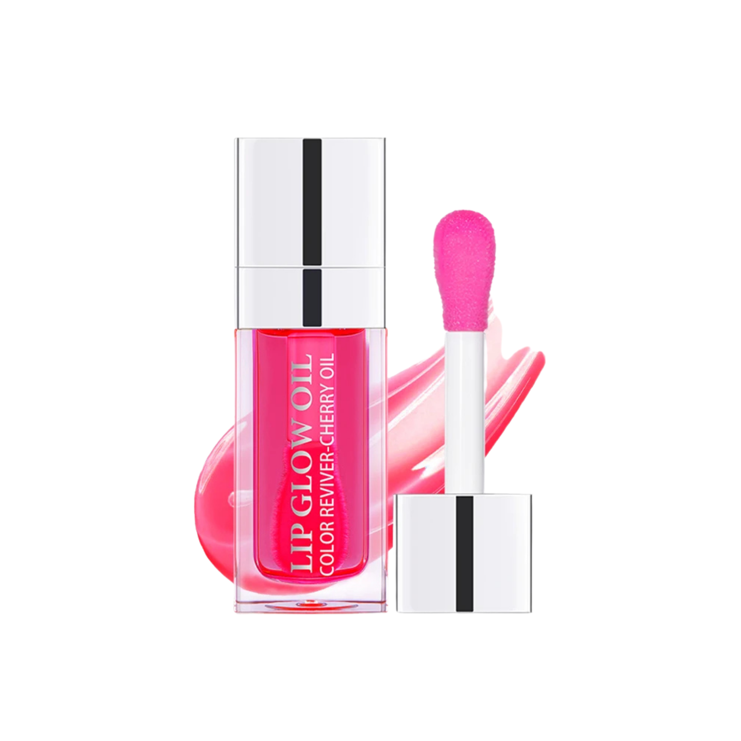 Applicateur brosse large déposant une gelée de cristal teintée à la cerise sur les lèvres