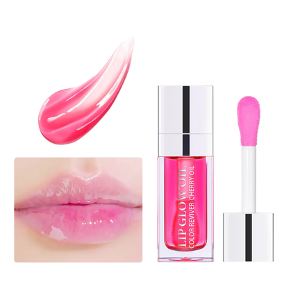 Applicateur brosse large déposant une gelée de cristal teintée à la cerise sur les lèvres