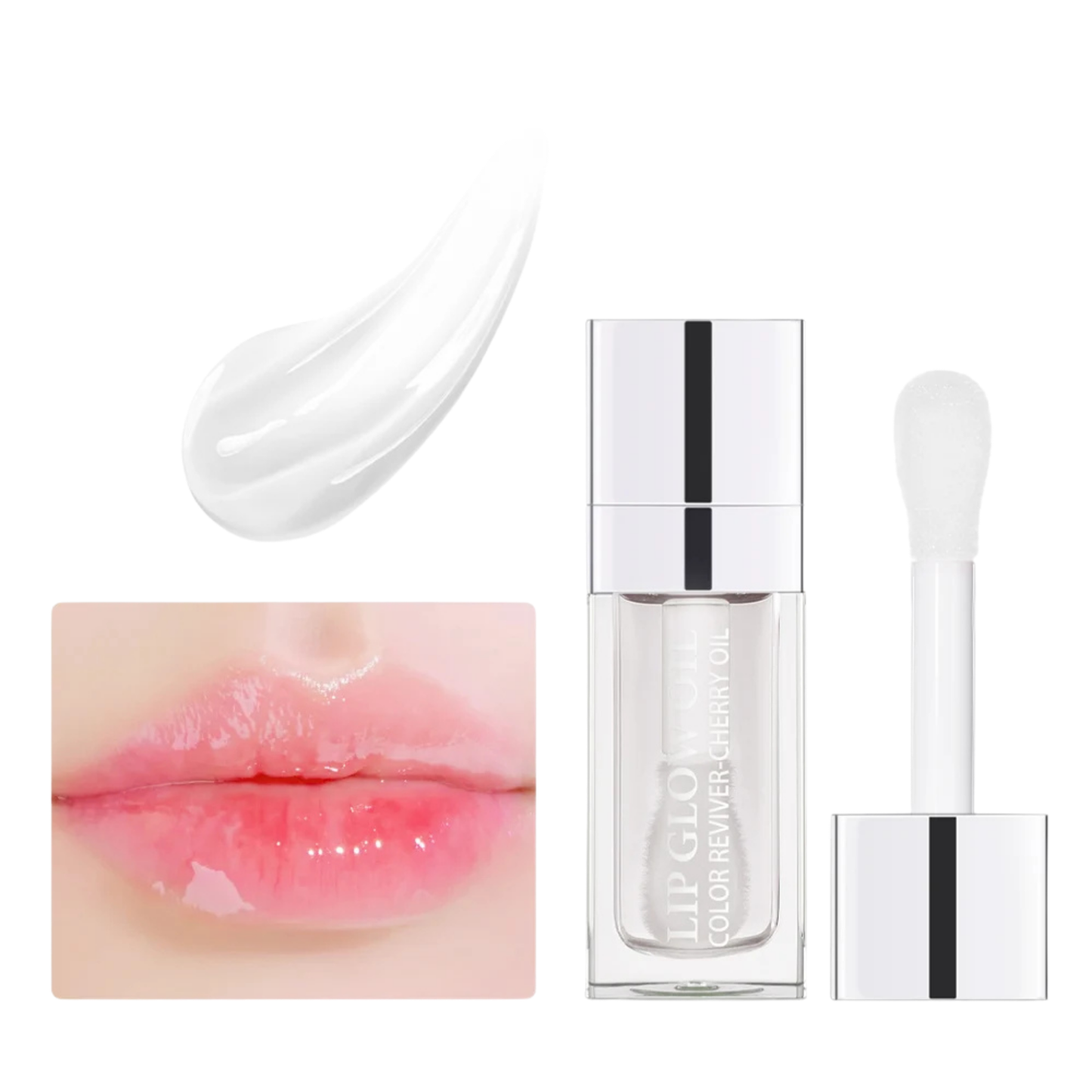 Applicateur brosse large déposant une gelée de cristal teintée à la cerise sur les lèvres