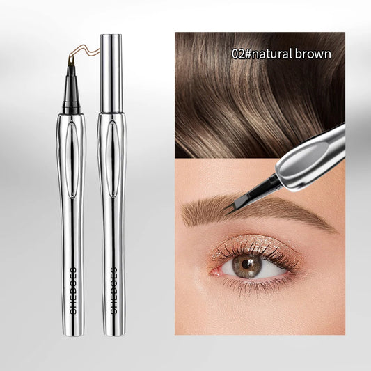 Crayon à sourcils à mine fine rétractable montrant un tracé précis et naturel sur la peau.
