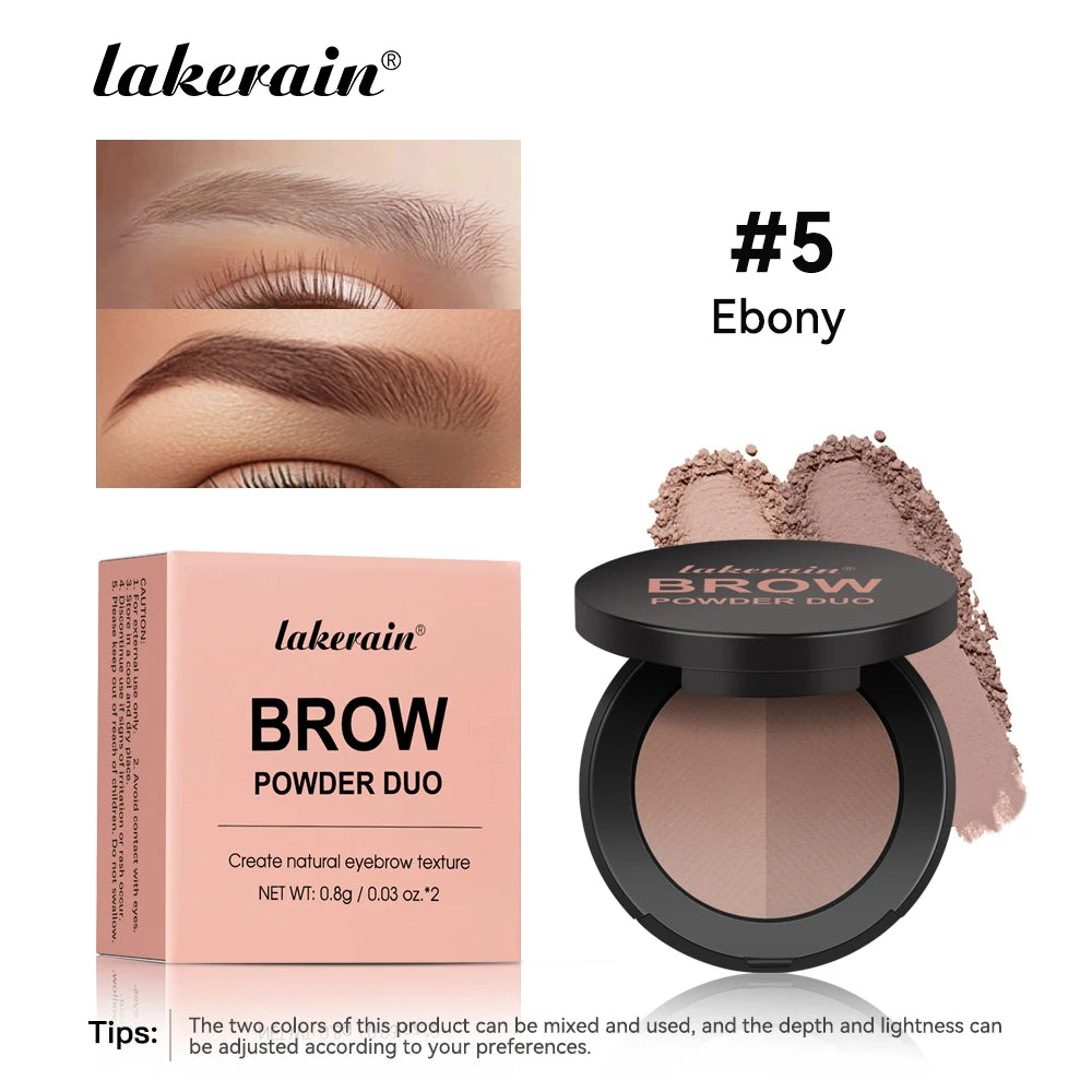 Boîtier compact contenant deux nuances de poudre mate pour le maquillage des sourcils et le contouring du nez.
