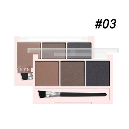  Palette compacte de 3 fards mats pour sourcils et paupières, tons naturels pour un effet sculpté 3D.