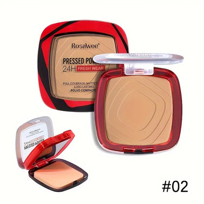 Boîtier de fond de teint poudre mat avec applicateur éponge, texture lisse haute couvrance.
