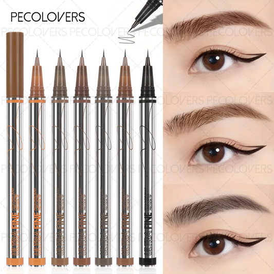 Application du stylo sourcils 4 pointes biseauté créant des traits fins imitant les poils naturels du sourcil.
