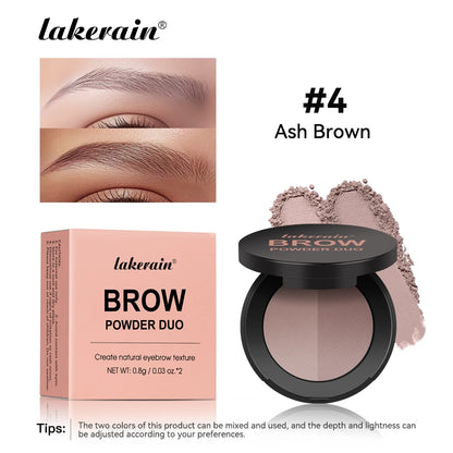 Boîtier compact contenant deux nuances de poudre mate pour le maquillage des sourcils et le contouring du nez.
