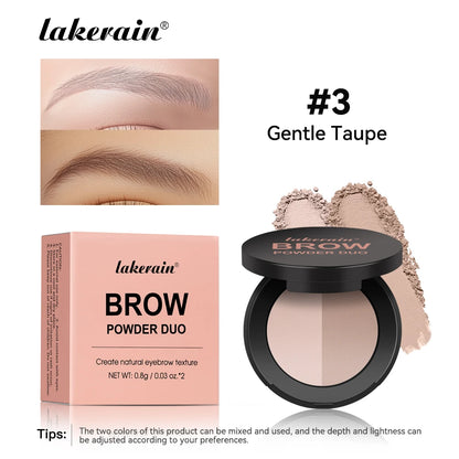 Boîtier compact contenant deux nuances de poudre mate pour le maquillage des sourcils et le contouring du nez.
