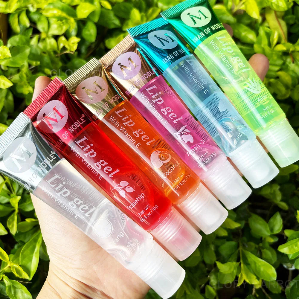 Collection de 6 gloss transparents fruités dans un packaging élégant et urbain