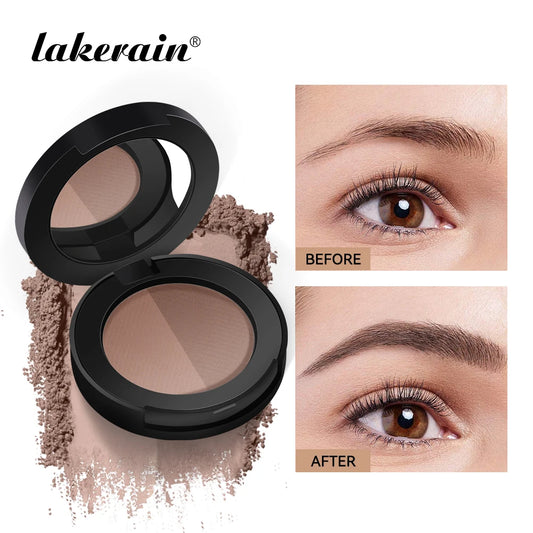 Boîtier compact contenant deux nuances de poudre mate pour le maquillage des sourcils et le contouring du nez.
