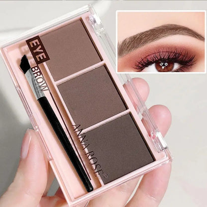  Palette compacte de 3 fards mats pour sourcils et paupières, tons naturels pour un effet sculpté 3D.