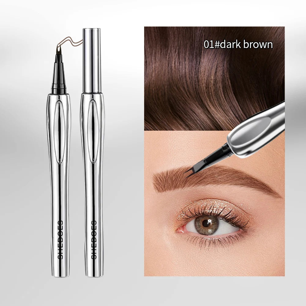 Crayon à sourcils à mine fine rétractable montrant un tracé précis et naturel sur la peau.
