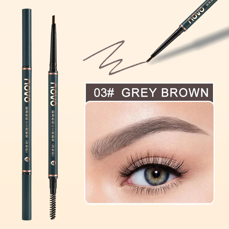 Crayon à sourcils à mine fine rétractable d'un côté et brosse goupillon de l'autre pour un fini naturel.