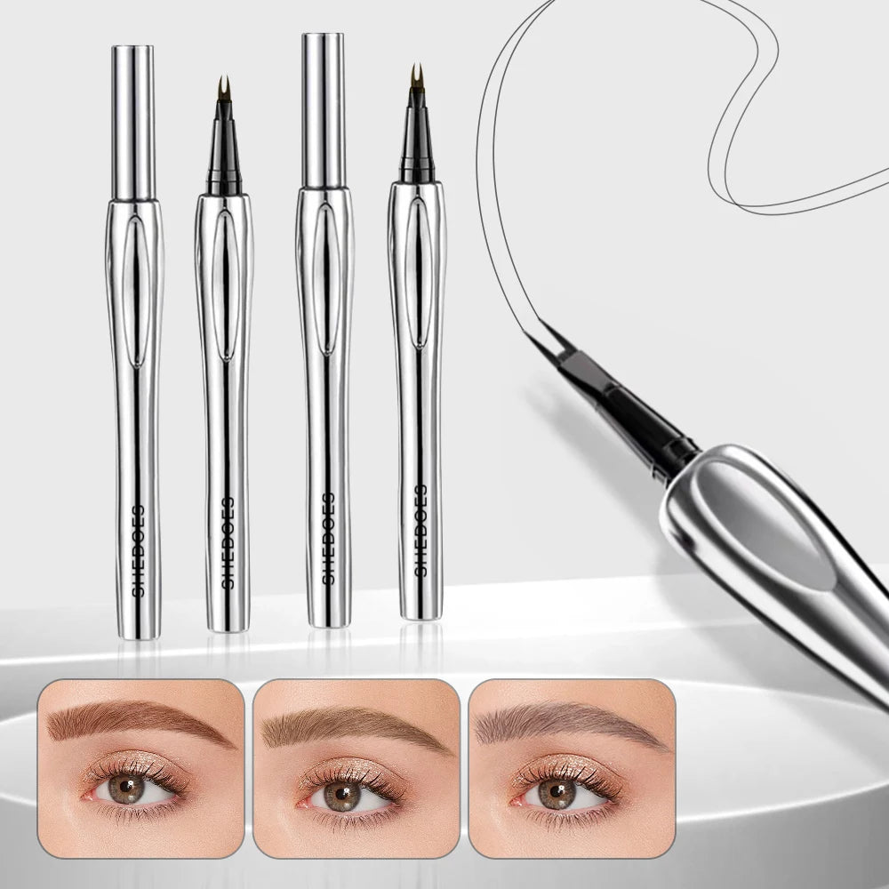 Crayon à sourcils à mine fine rétractable montrant un tracé précis et naturel sur la peau.
