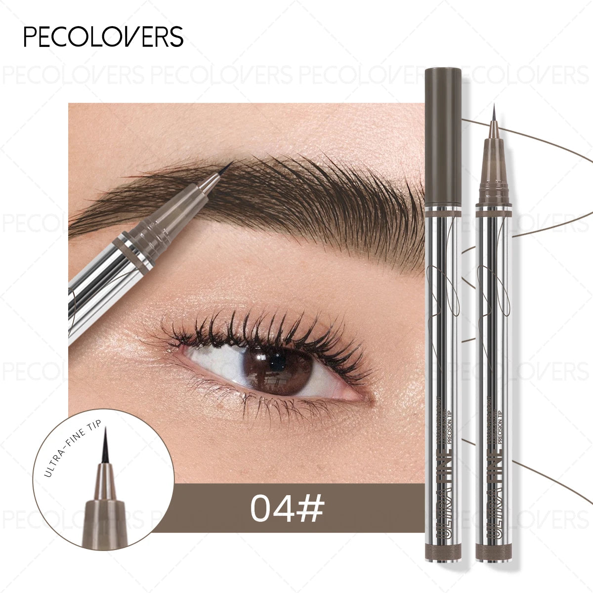 Application du stylo sourcils 4 pointes biseauté créant des traits fins imitant les poils naturels du sourcil.
